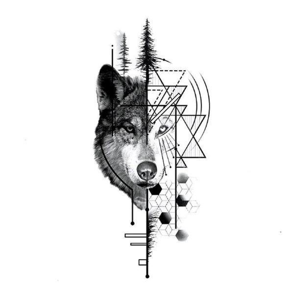 Wolf Tattoo half geometric